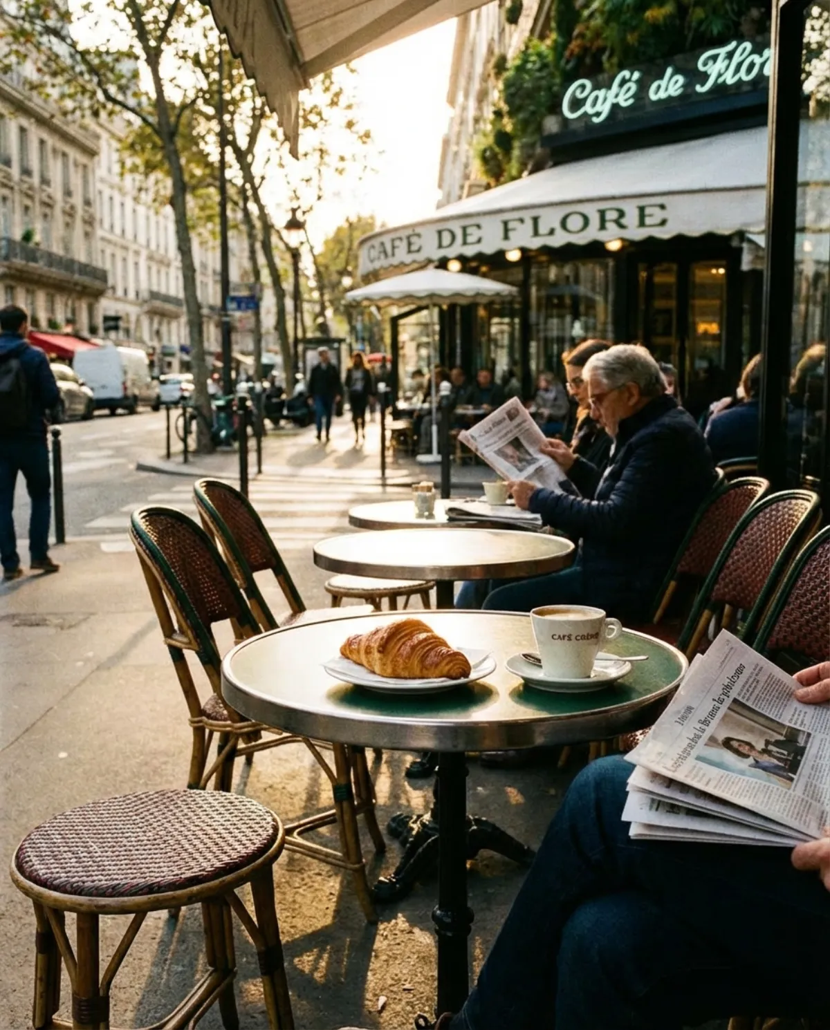 French woman enjoying a meal at a Parisian cafe terrace